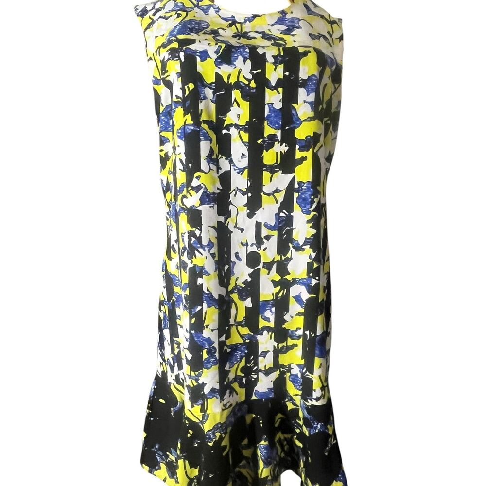 Peter Pilotto Multicolor Floral Striped Dress Sleeveless Flounce Hem Size Medium